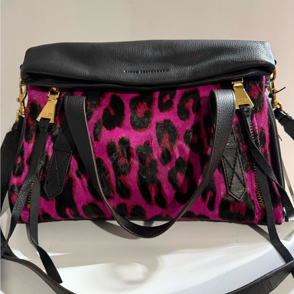 Aimee Kestenberg hot pink leopard fur bag NWT